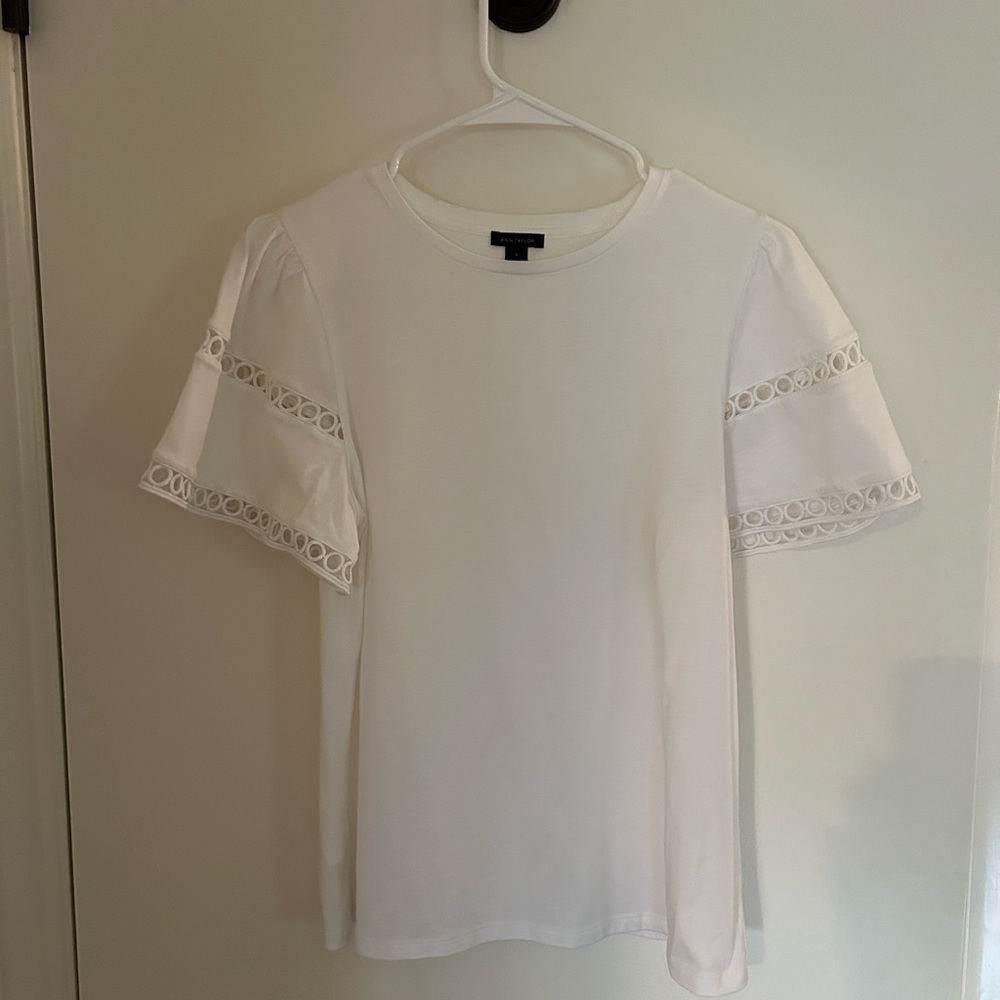 Ann Taylor White Blouse with Lace Detail